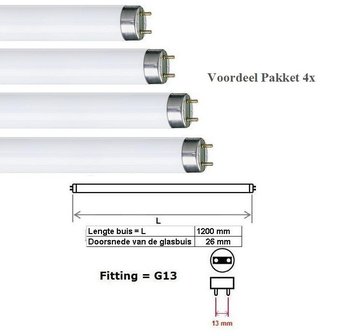  Voordeel Pakket Daglicht 4x TL-BUIS 1200mm 36W 