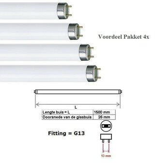  Voordeel Pakket 4x Daglicht TL-BUIS 1500mm 58W 