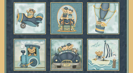 Stof 2417B-77 Travelling Teddies Panel